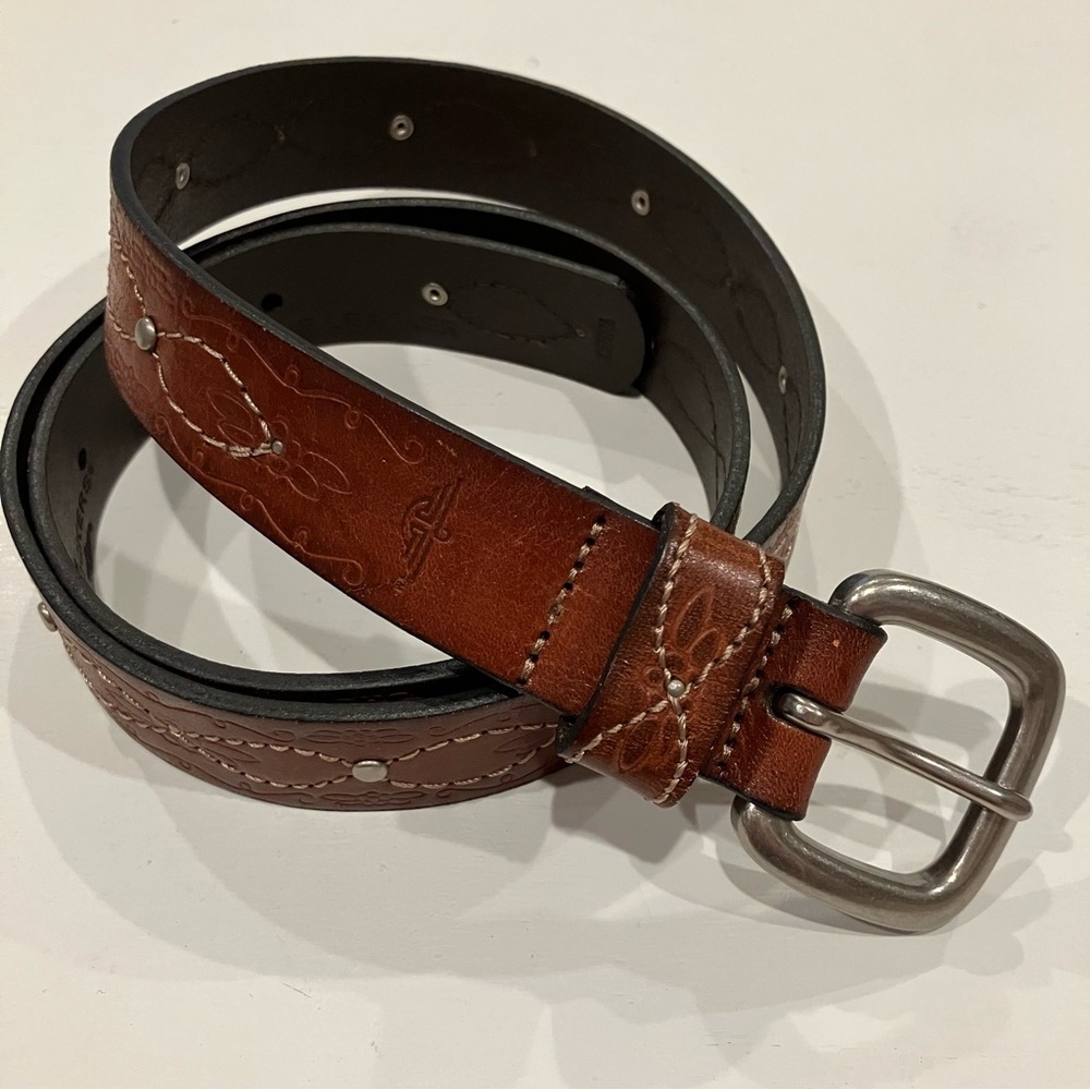 Brown Leather Belt with Silver Buckle